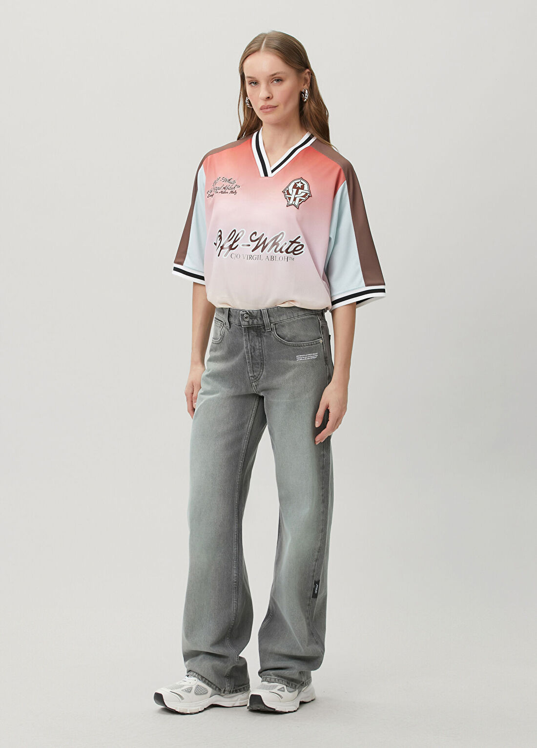 Off-White Susy Relaxed Fit Gri Jean Pantolon