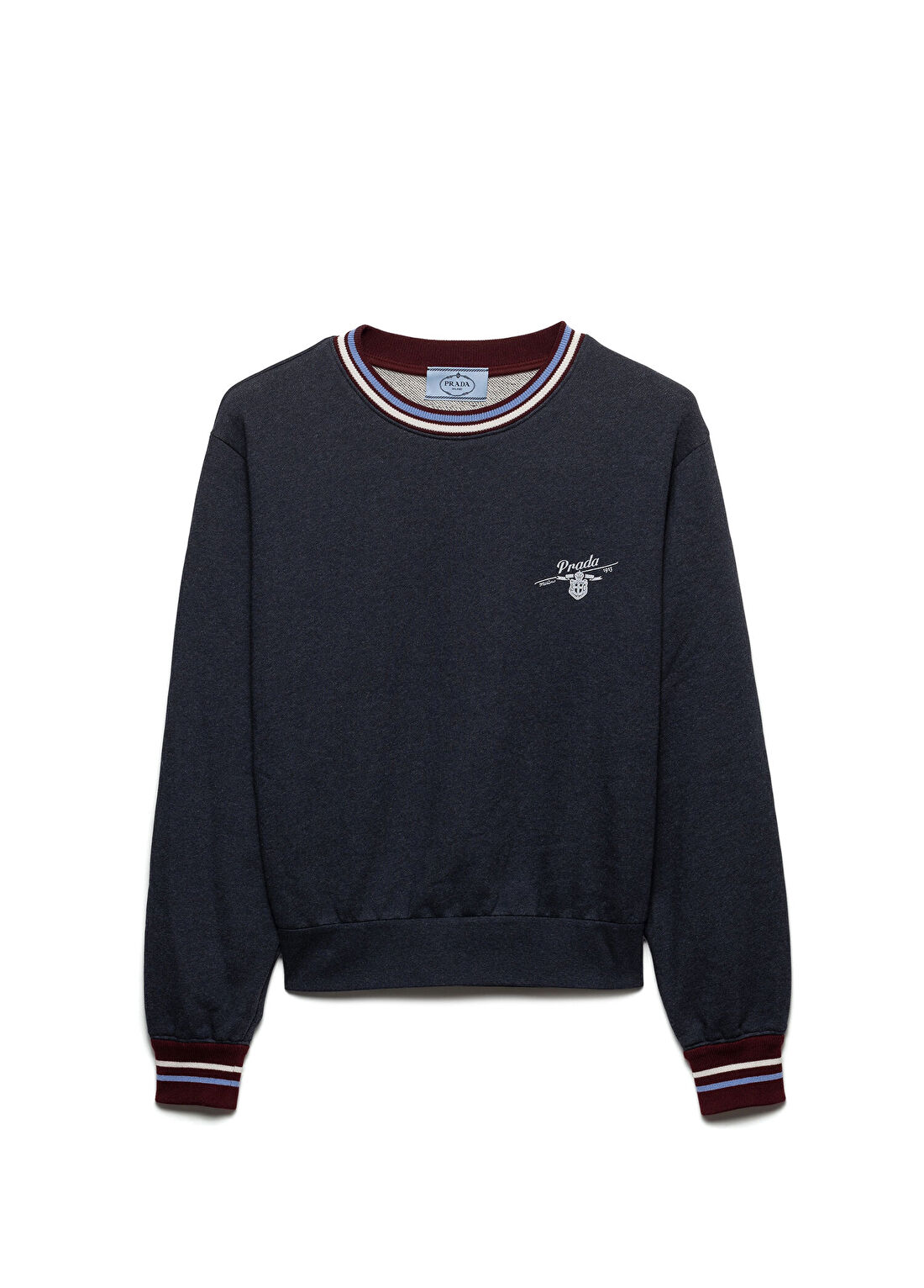 Prada Mavi Pamuklu Polar Bisiklet Yaka Kadın Sweatshirt