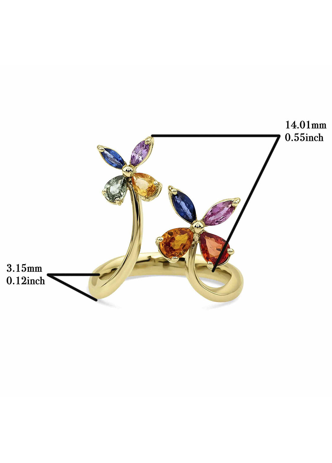 Mov Diamond Yuse Renkli Safir Çiçek Tasarımlı 14 Ayar Altın Kadın Yüzük görsel 3