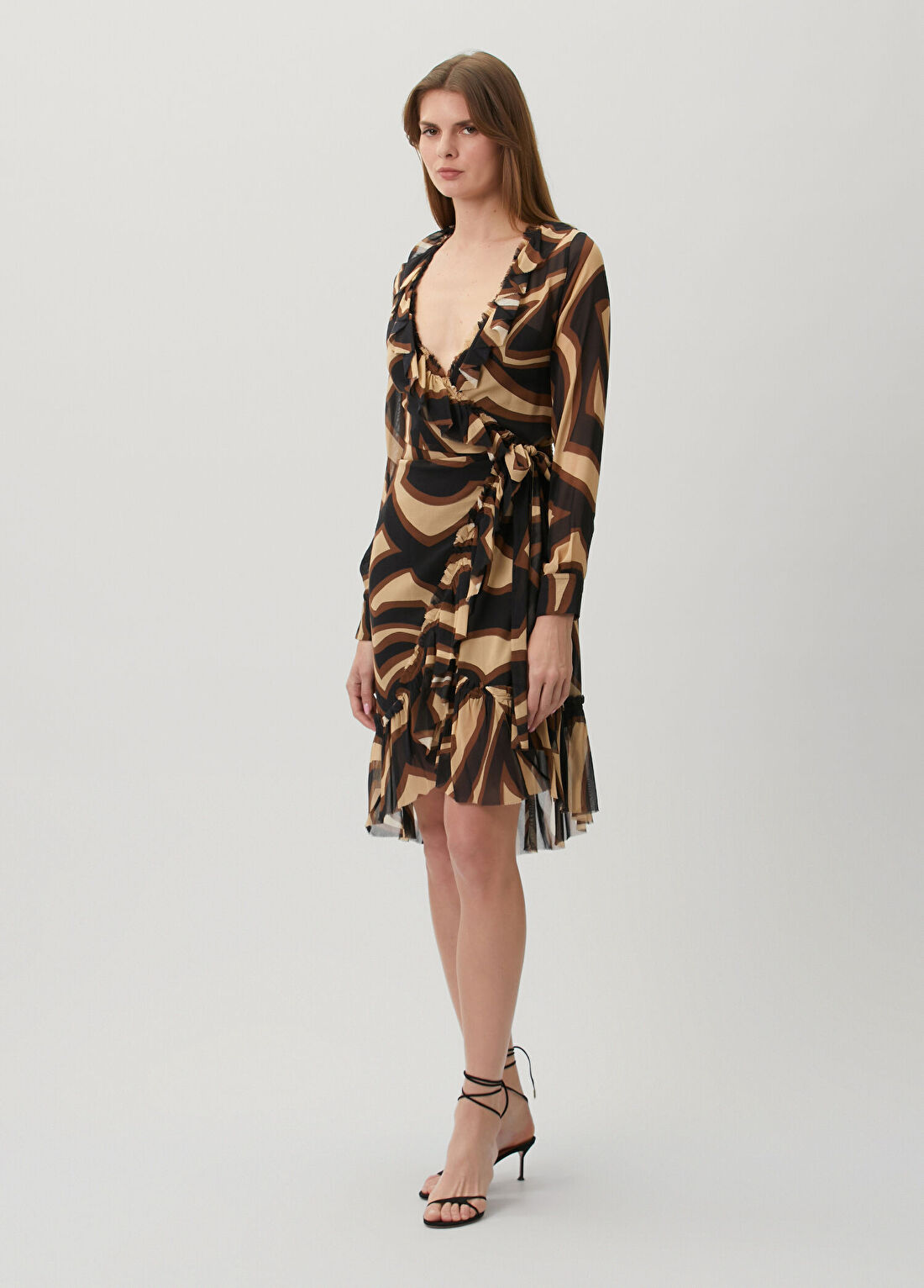 Pucci Siyah Gold Desenli Mini Elbise görsel 3
