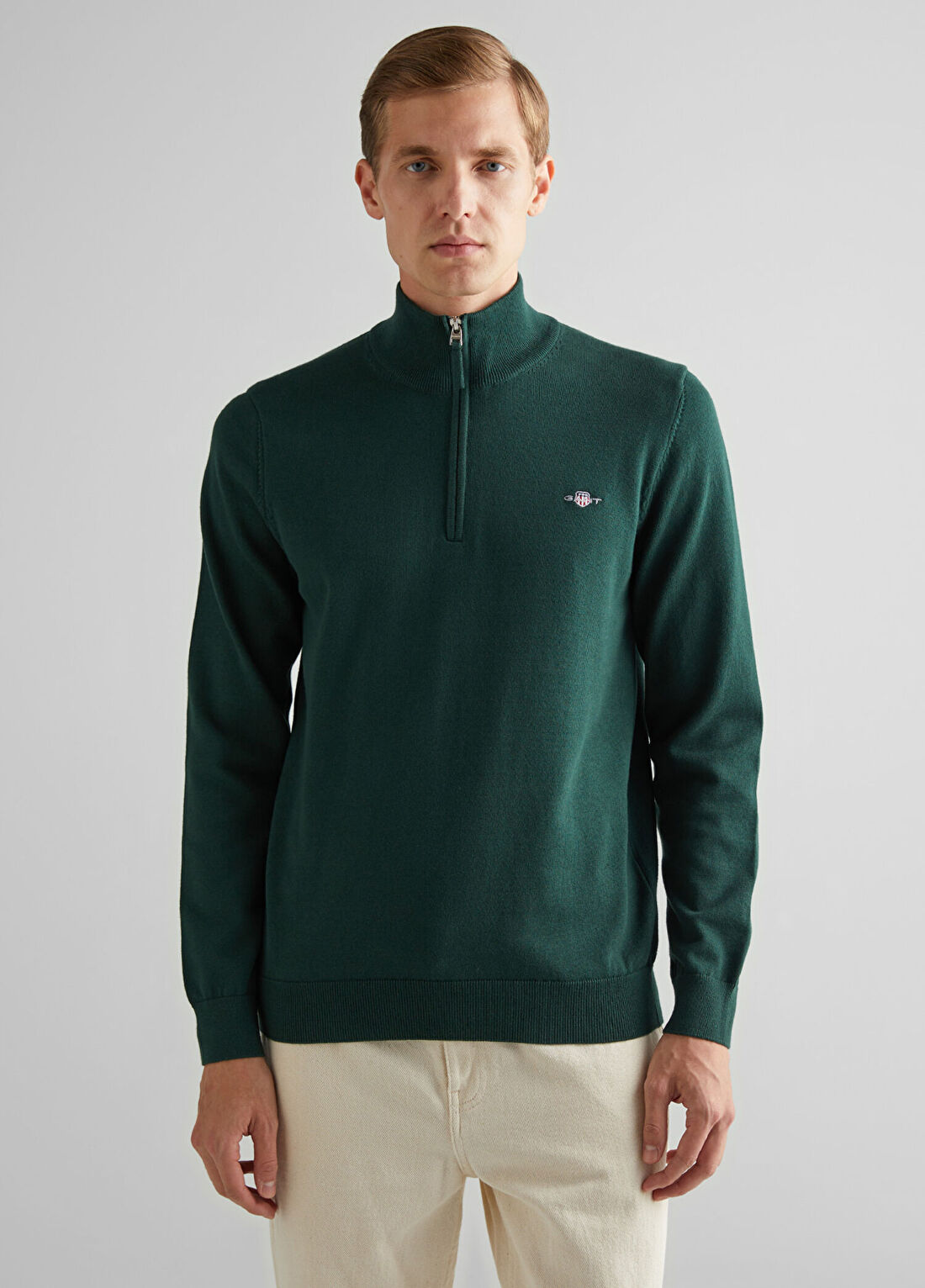 Gant Yeşil Pamuklu Regular Fit Yarım Fermuarlı Erkek Kazak