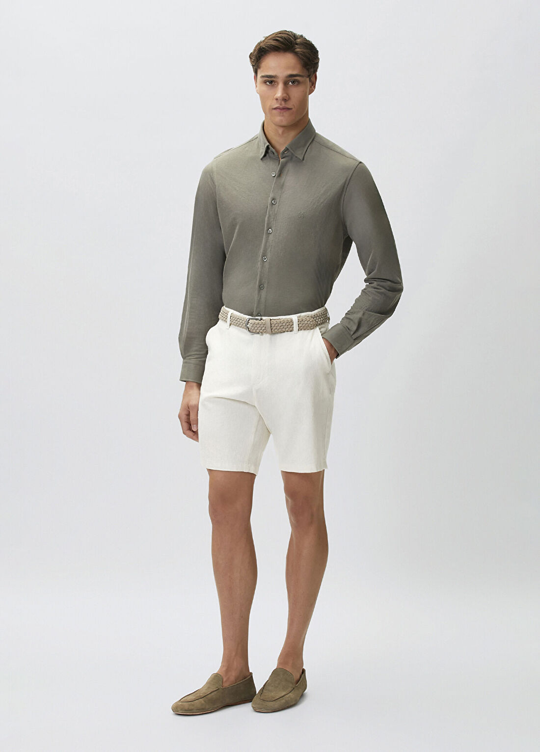 Network Krem Slim Fit Pamuk Keten Şort