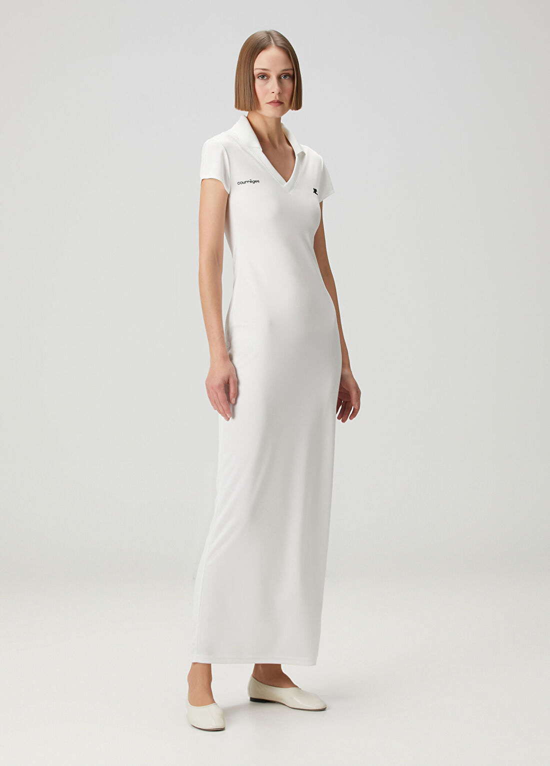 Courreges Beyaz Maksi Polo Elbise görsel 3