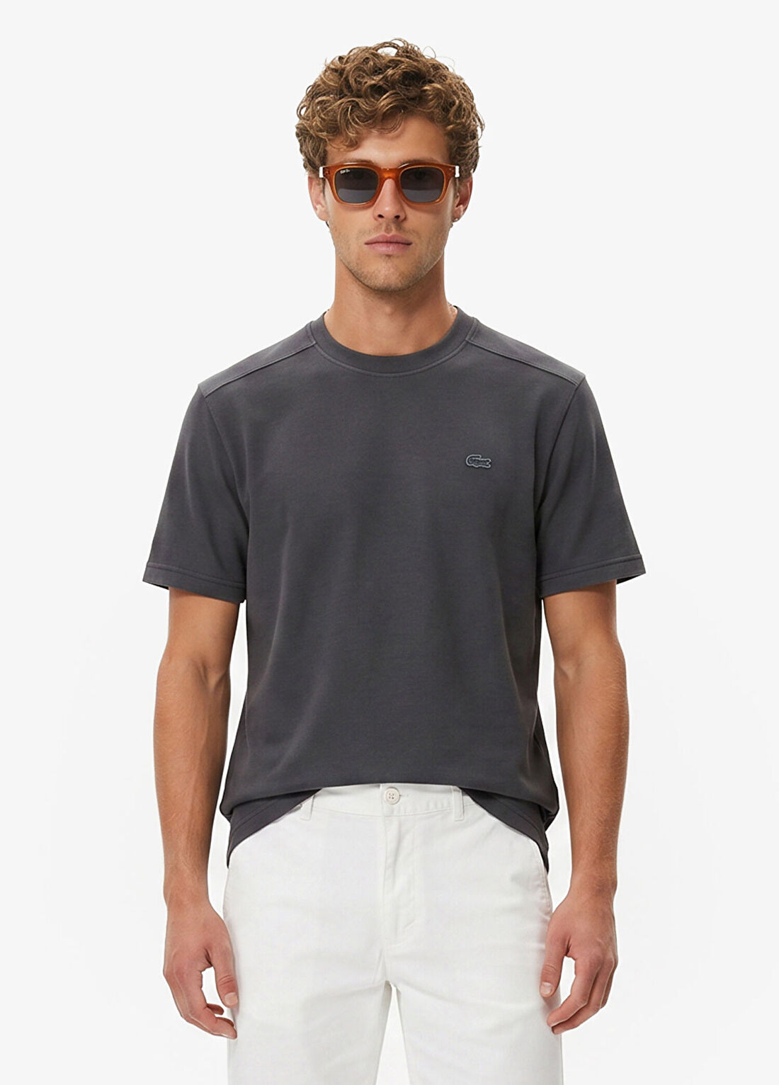 Lacoste Koyu Gri Relaxed Fit Bisiklet Yaka Kısa Kollu Erkek T-Shirt