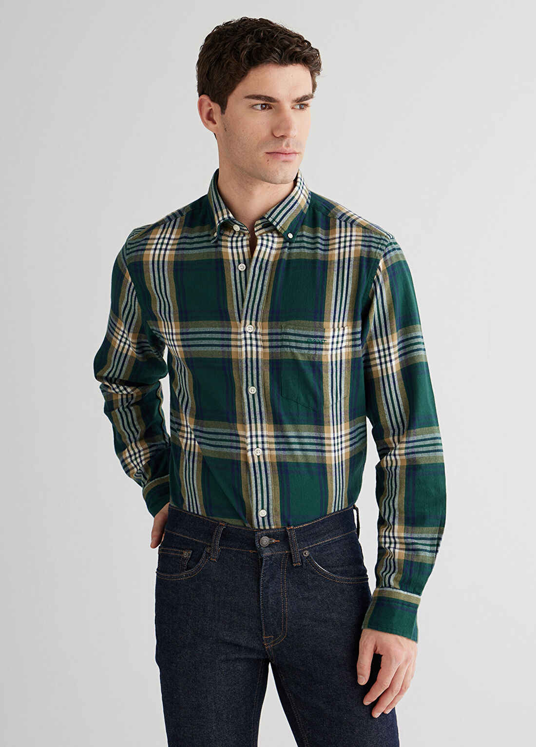 Gant Yeşil Regular Fit Düğmeli Yaka Uzun Kollu Erkek Gömlek
