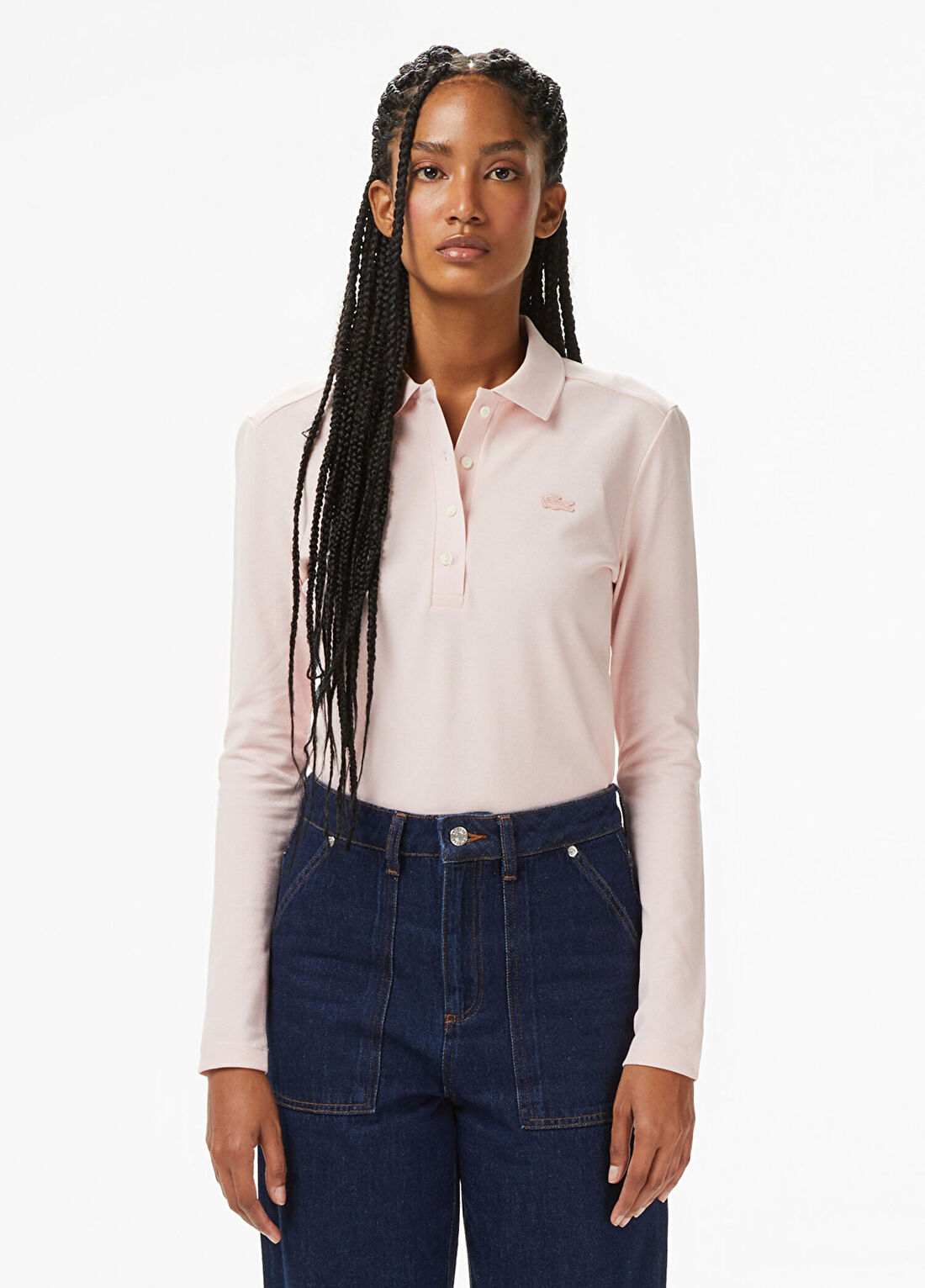 Lacoste Pembe Polo Yaka Slim Fit Uzun Kollu Kadın T-shirt