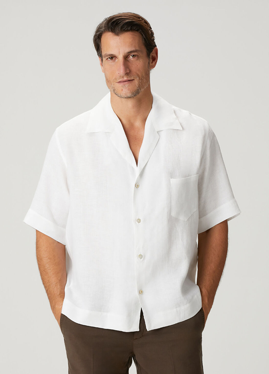 Kiton Beyaz Hawaii Keten Gömlek