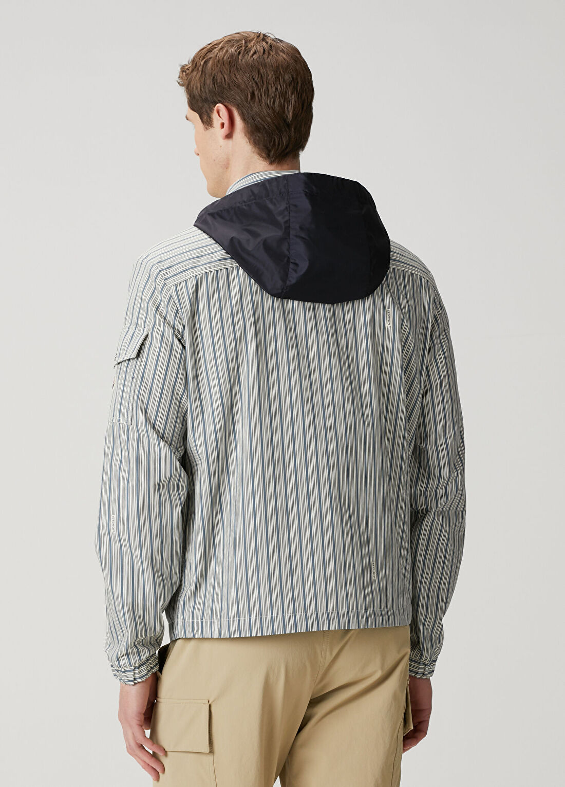 Moncler Mavi Kapüşonlu Çizgi Desenli Dış Gömlek görsel 4