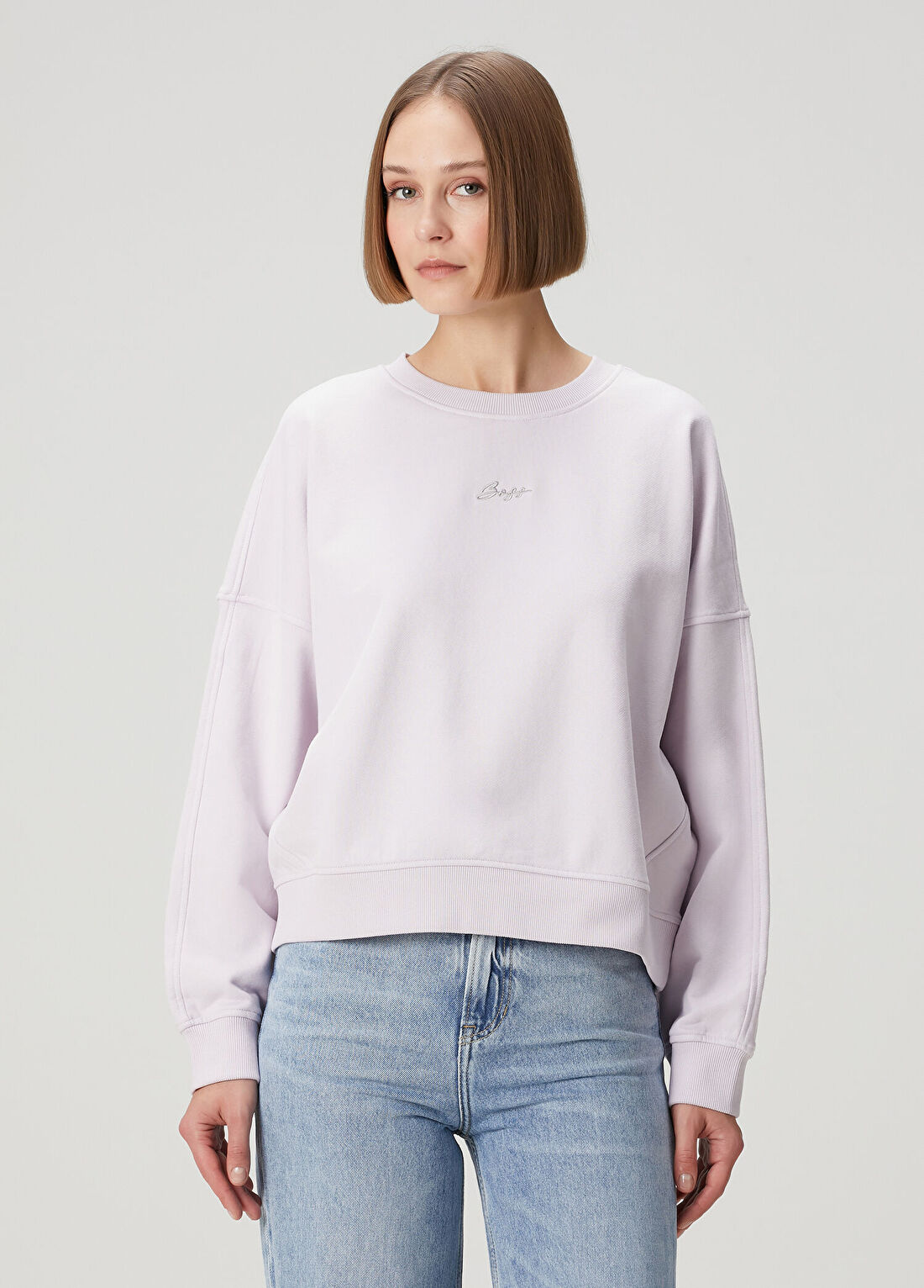 Boss Açık Lila Taşlı Logolu Jersey Sweatshirt