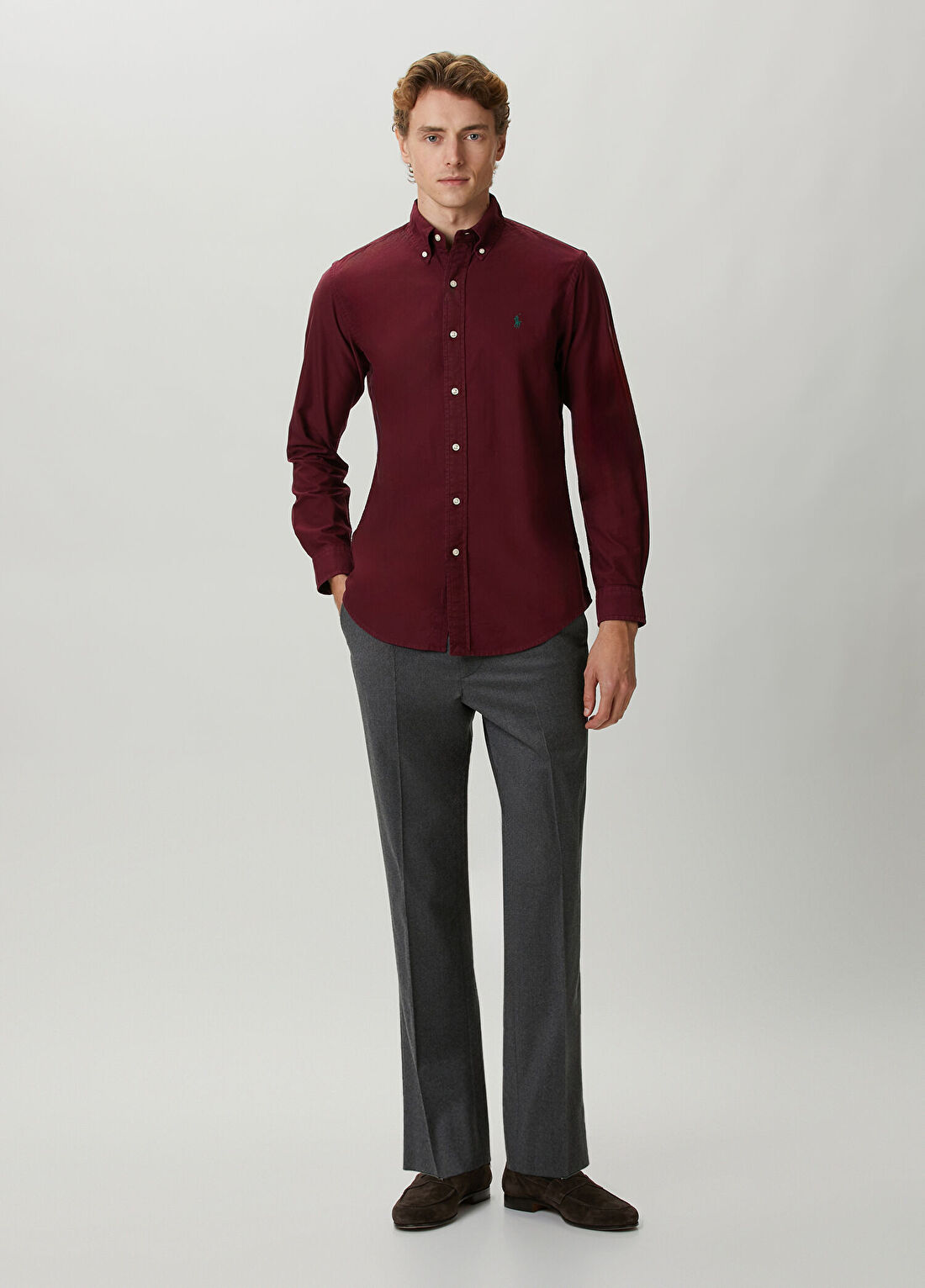 Polo Ralph Lauren Slim Fit Koyu Kırmızı Oxford Gömlek görsel 2