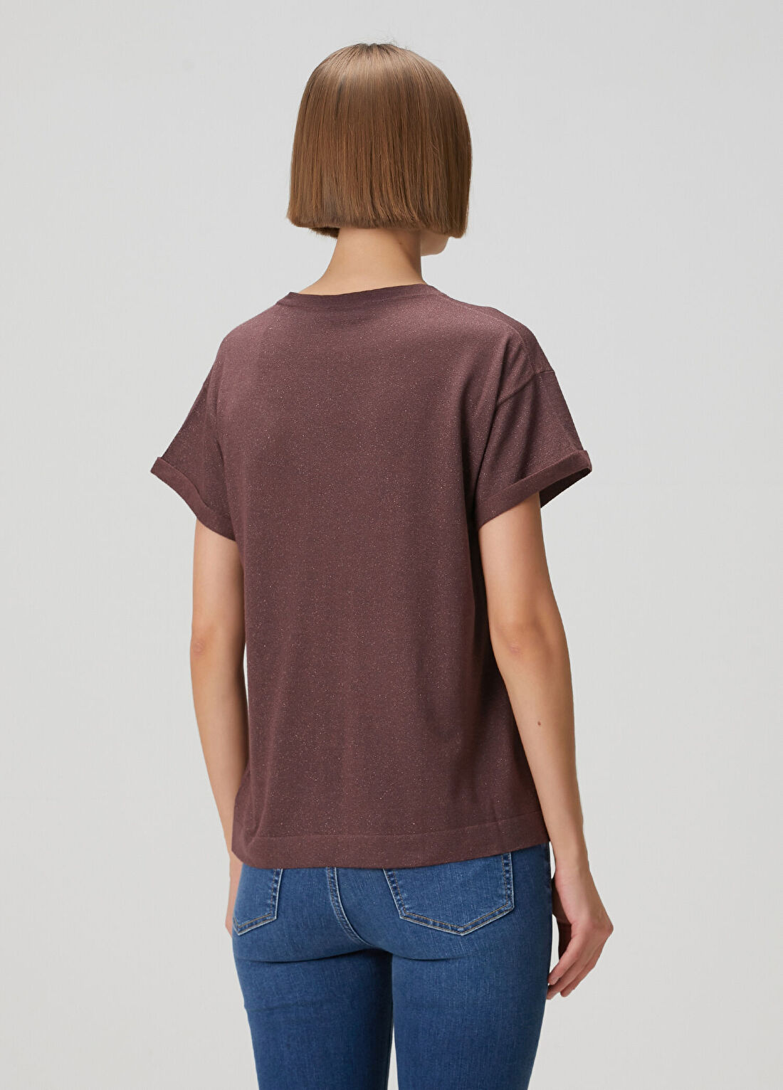 Brunello Cucinelli Mürdüm Simli Kaşmir T-shirt görsel 4