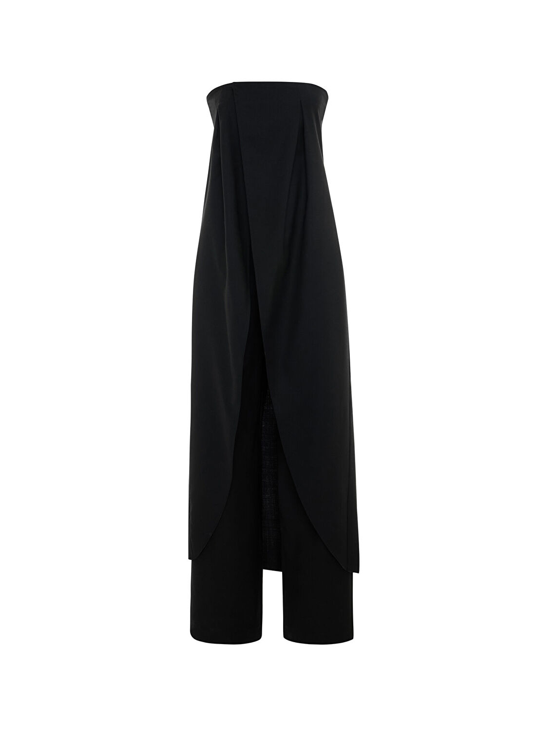 Rawe Heroine Jumpsuit Siyah Yün Pelerin Efektli Straplez Kadın Tulum