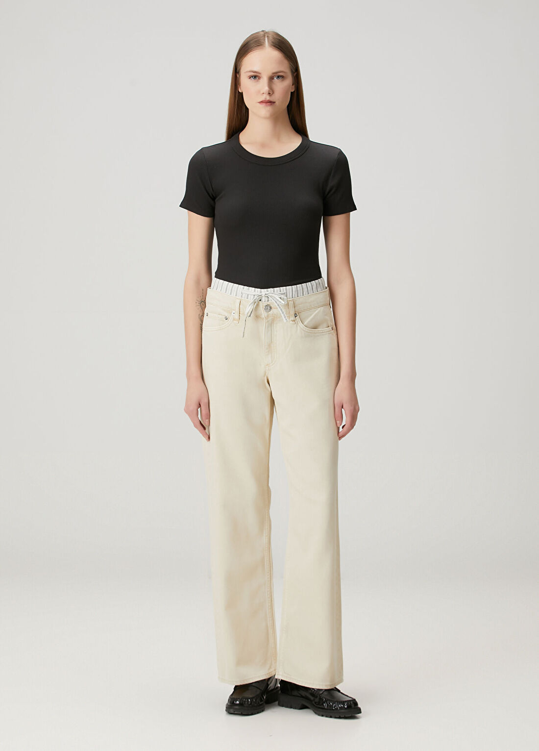 Rag&Bone Saige Relaxed Straight Krem Jean Pantolon