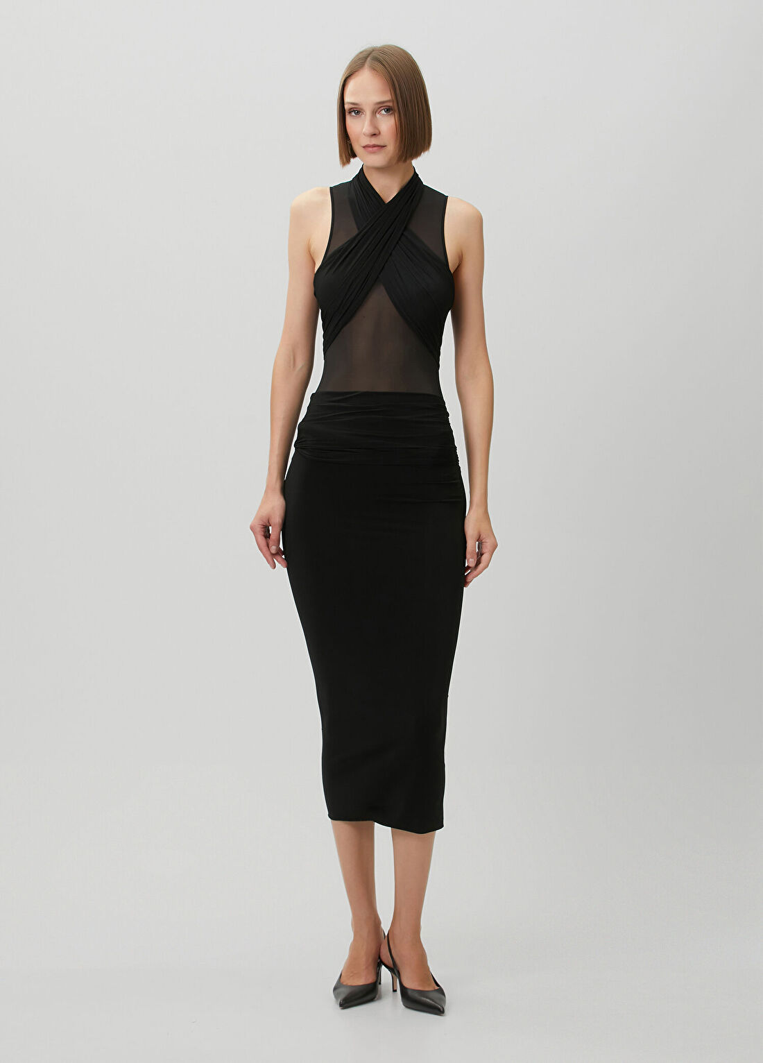 Wardrobe Nyc Siyah Drapeli Midi Etek
