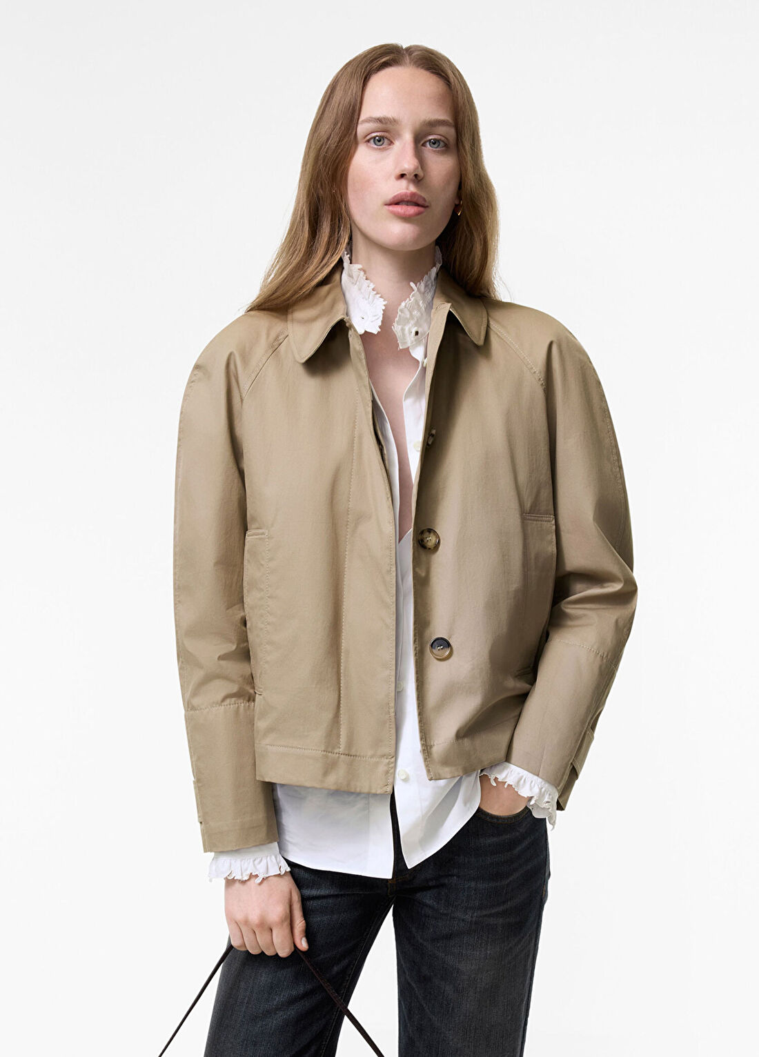 Burberry Tickhill Bej Gabardin Gömlek Yaka Kadın Ceket görsel 2