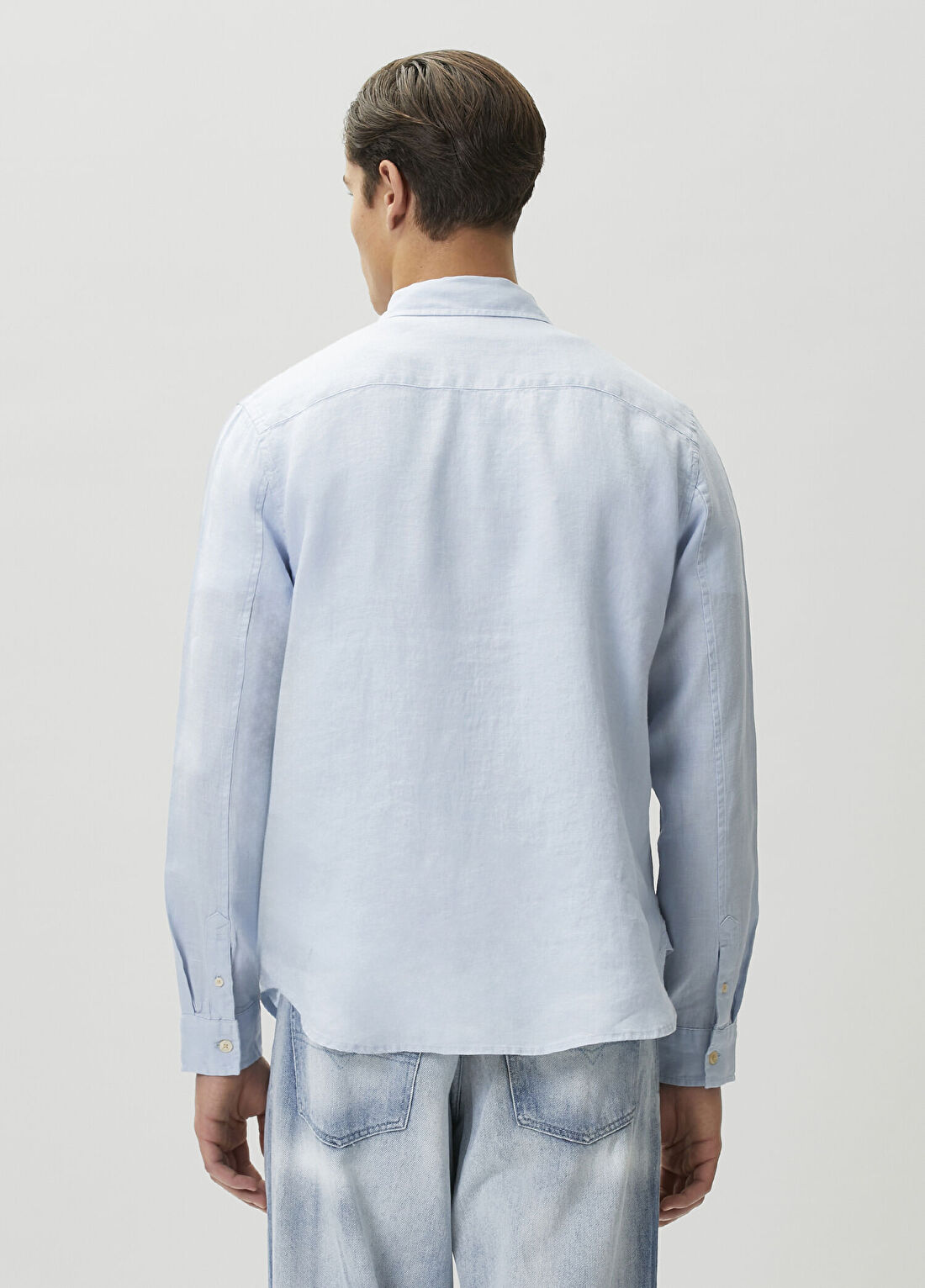 AllSaints Loom Açık Mavi Keten Gömlek görsel 4