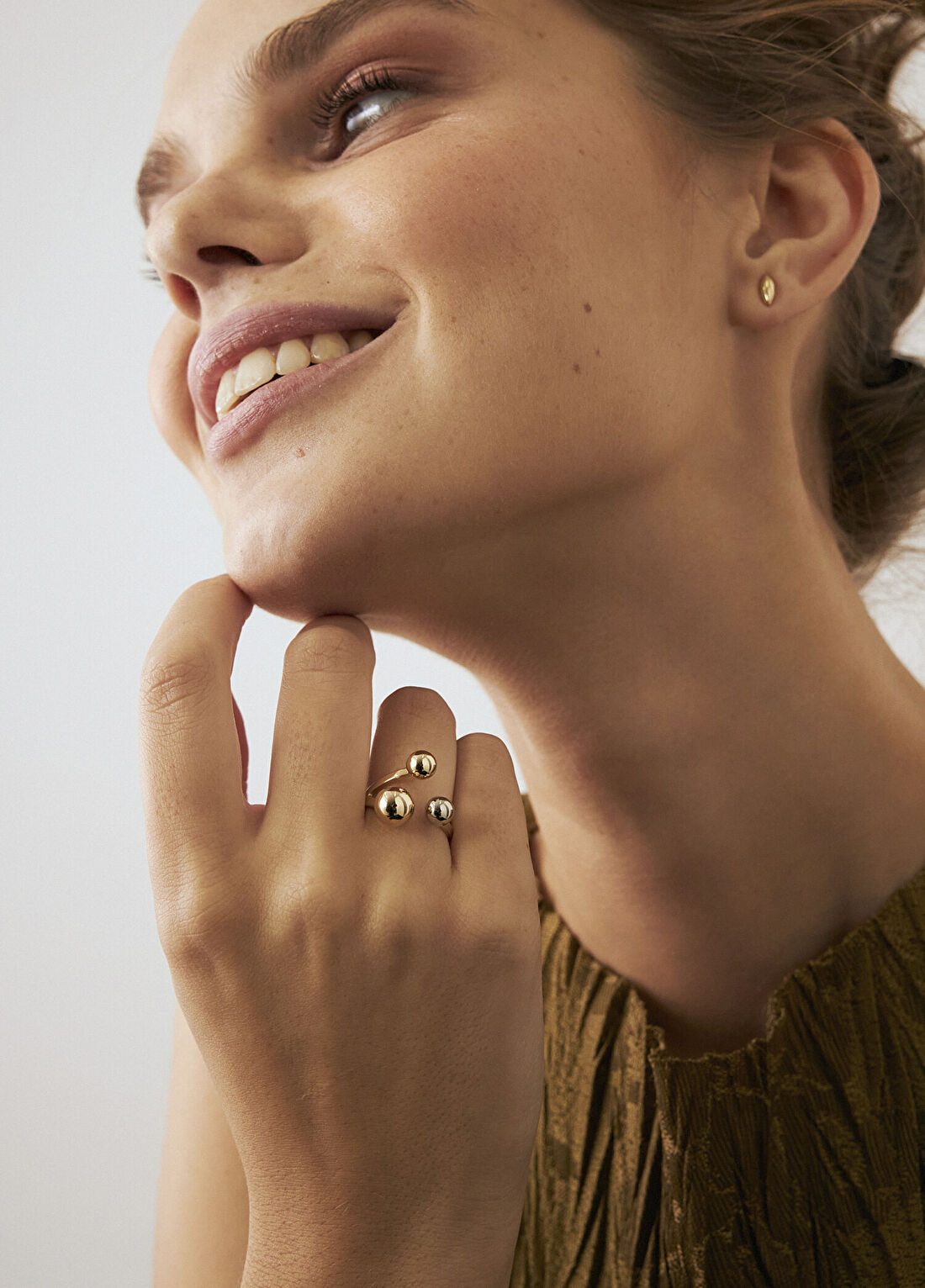 Orena Jewelry 14 Ayar Altın Üçlü Top Open Kadın Yüzük görsel 3