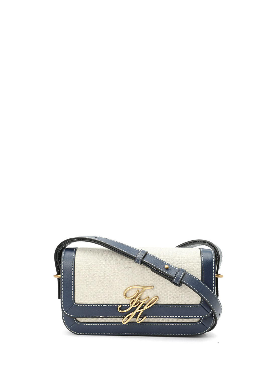 Tommy Hilfiger TH Script Krem Lacivert Kadın Kanvas Çanta
