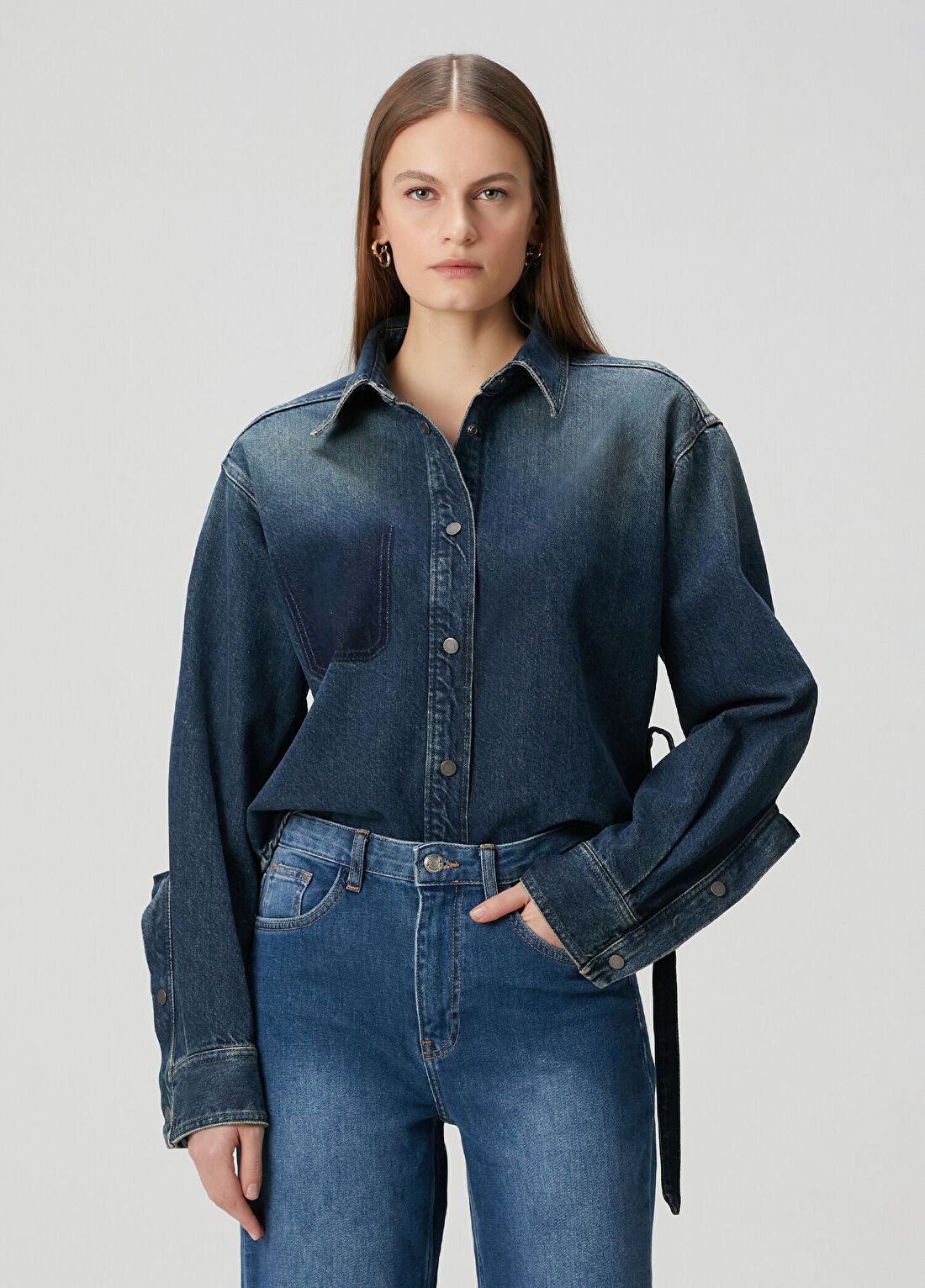 Haikure Koyu Mavi Denim Gömlek