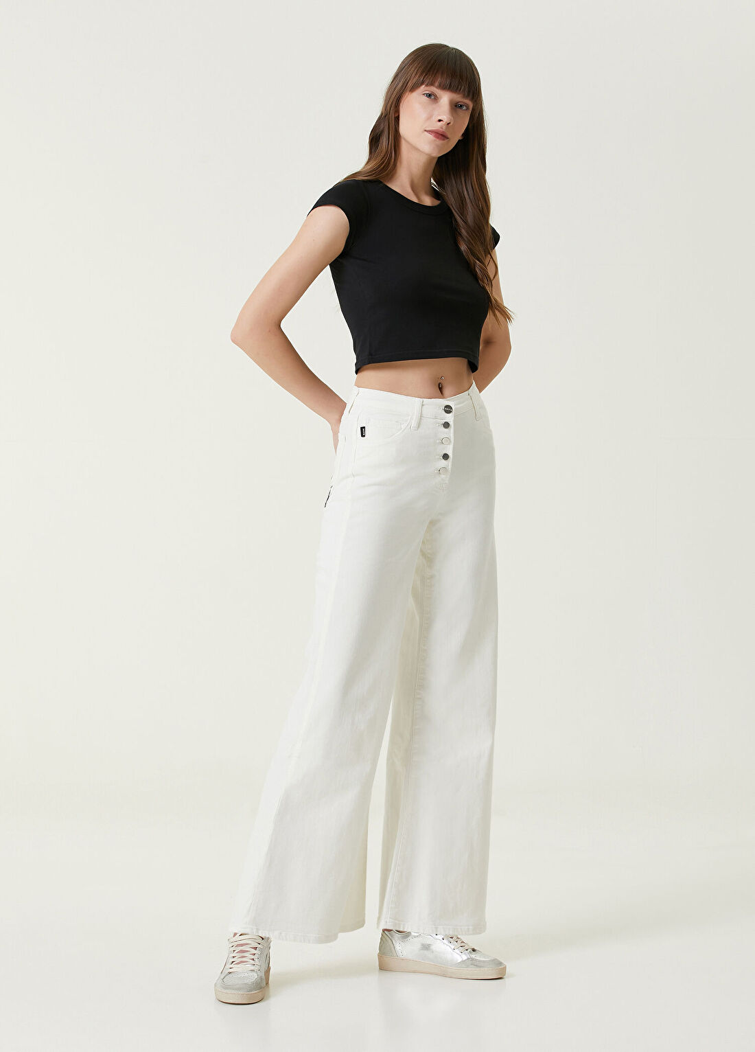 Dare London Pop Beyaz Bol Paça Kadın Jean Pantolon