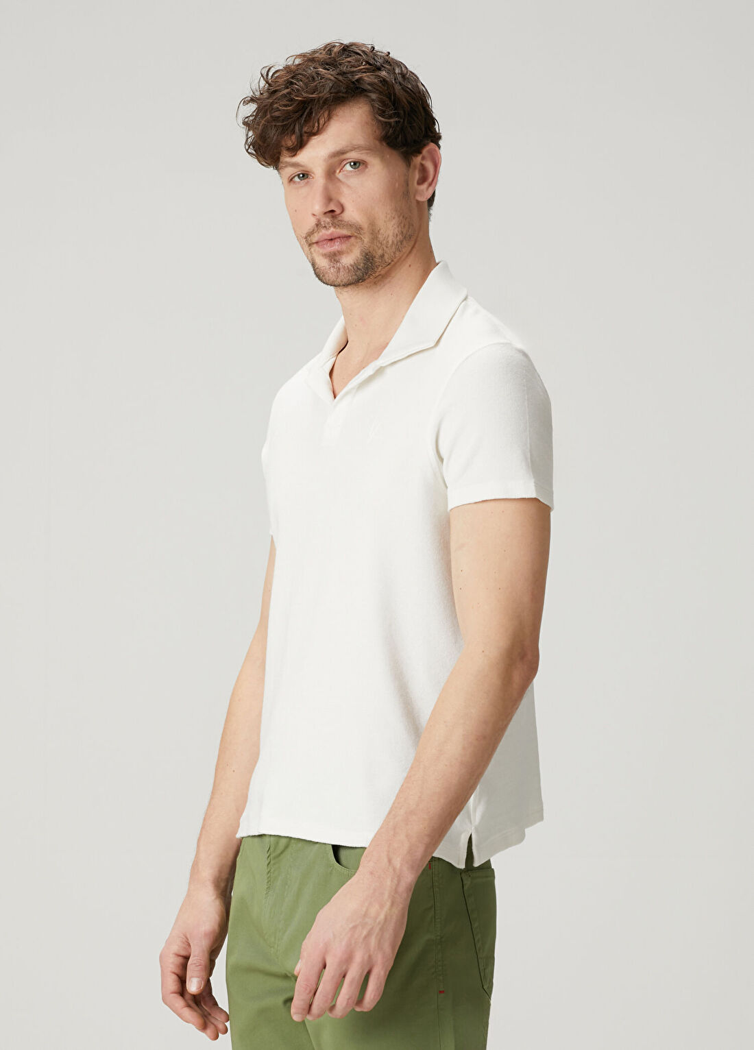 Isaia Beyaz Polo Yaka İpek T-shirt görsel 3