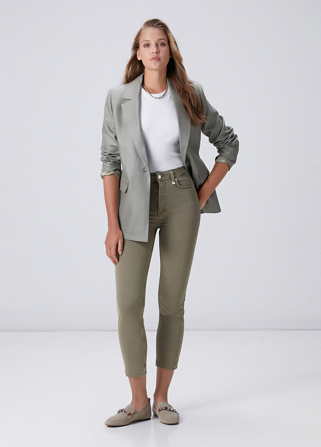Network Slim Fit Haki Denim Pantolon
