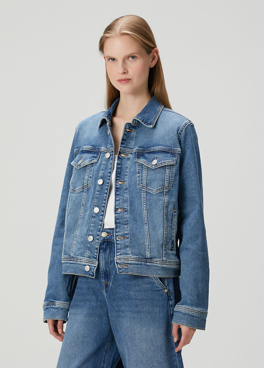 7 For All Mankind Mavi Trucker Denim Ceket