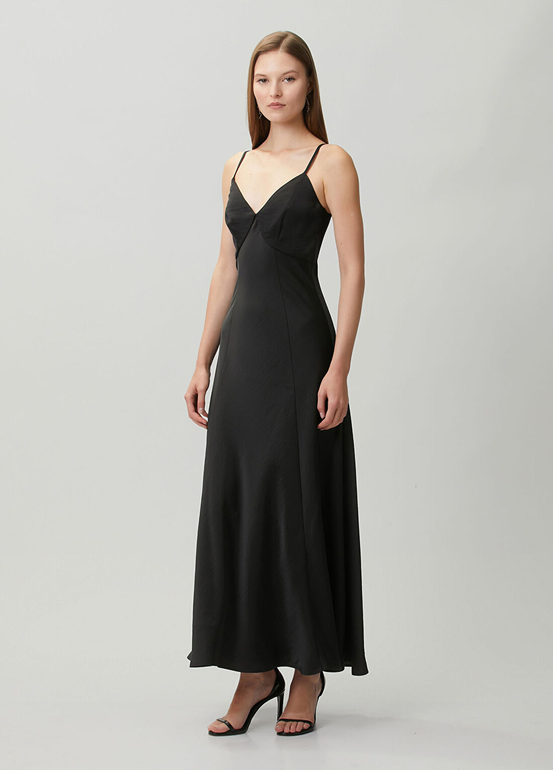 AllSaints İrina Siyah Midi Elbise görsel 3