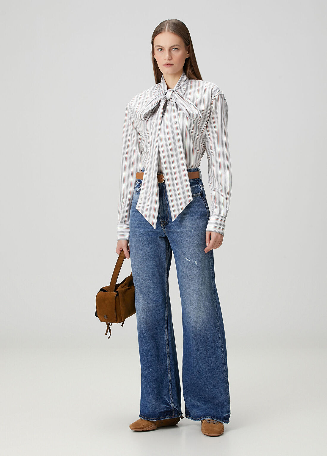 Acne Studios Turuncu Gri Çizgili Gömlek görsel 2