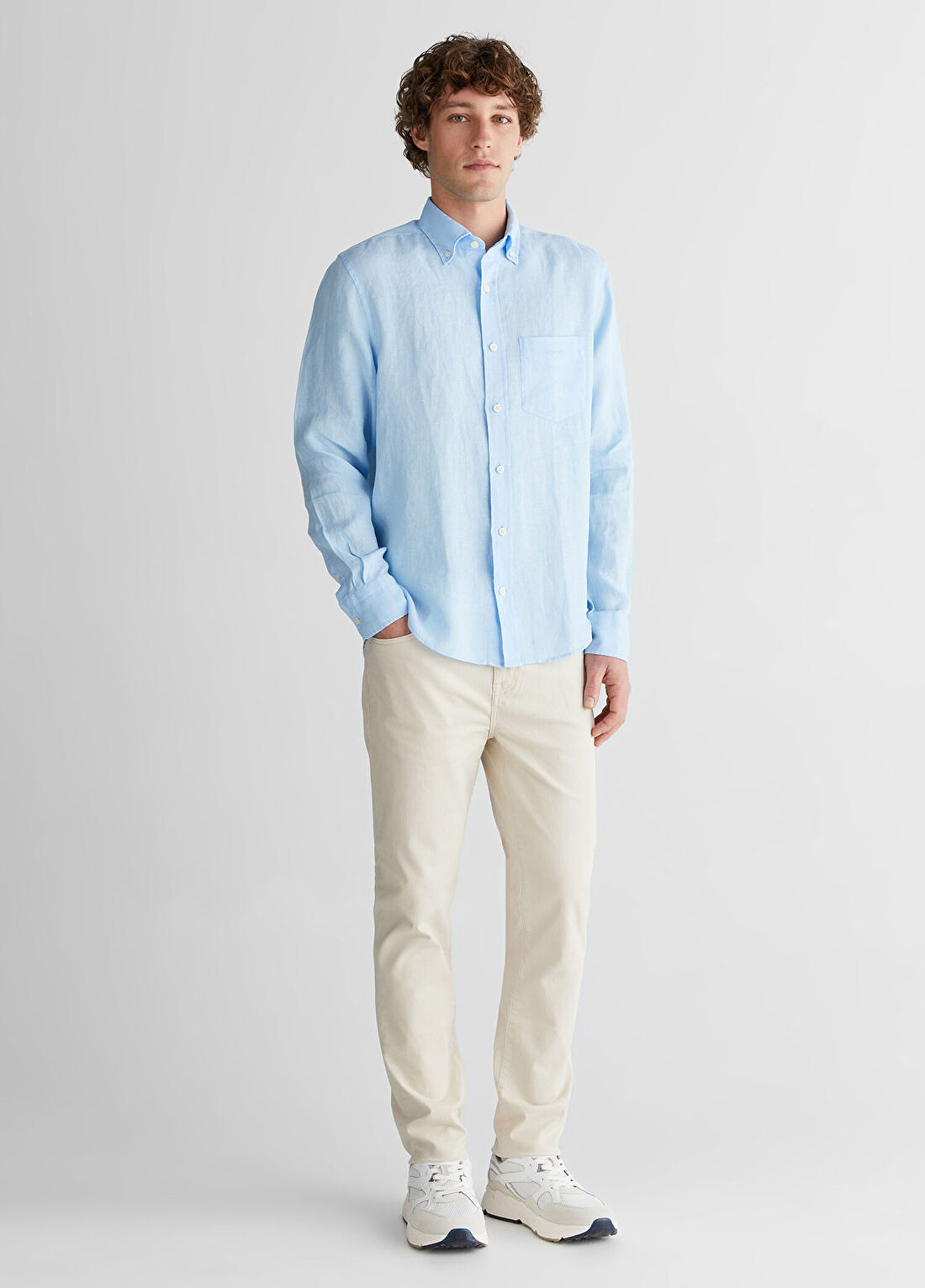 Gant Mavi Keten Regular Fit Uzun Kollu Erkek Gömlek görsel 3