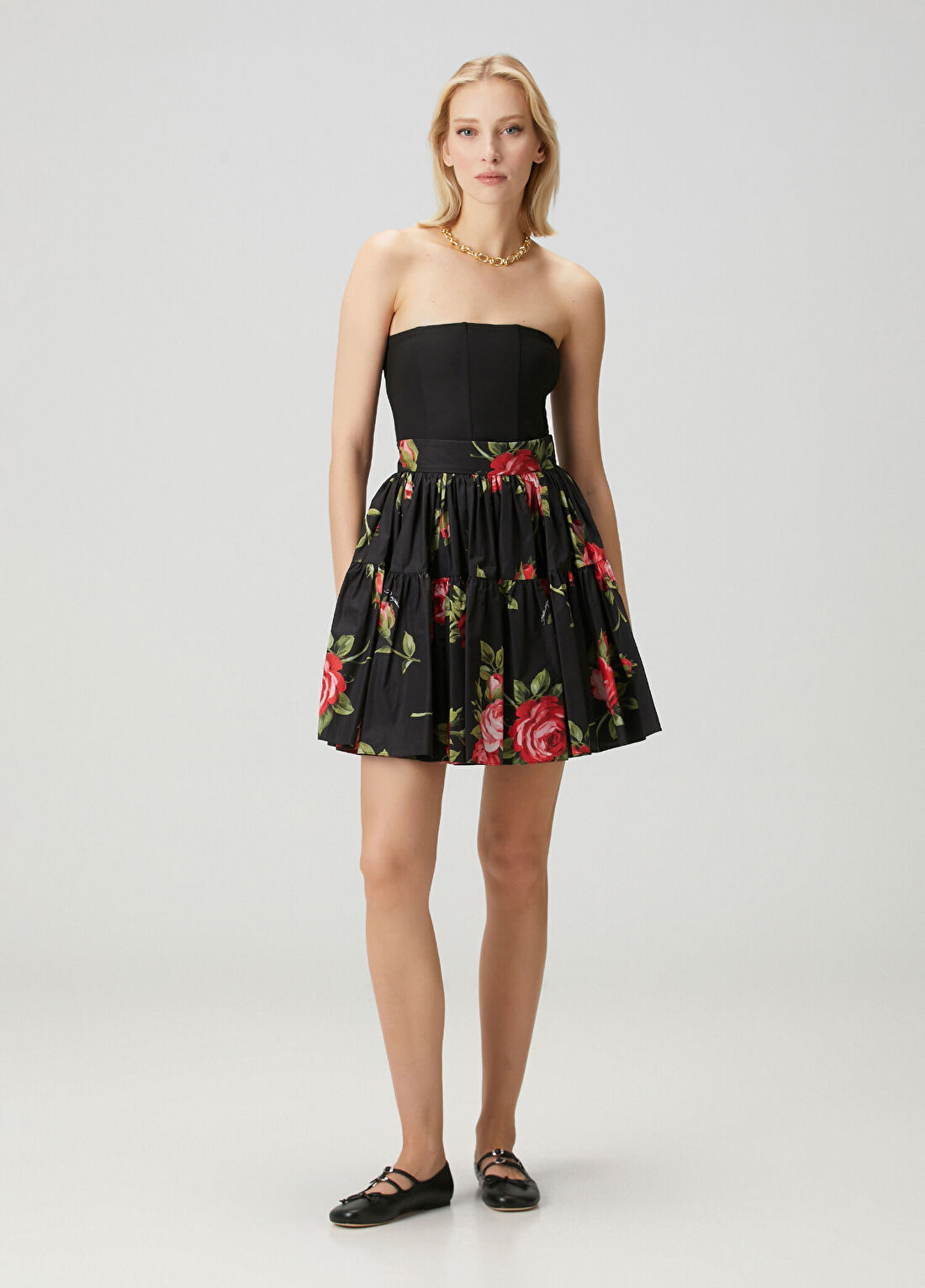 Dolce&Gabbana Siyah Çiçekli Mini Etek