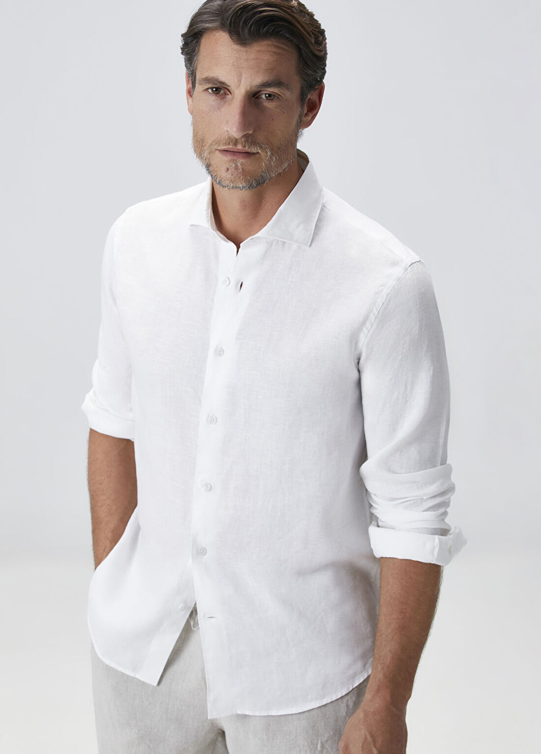 Beymen Collection Comfort Fit Beyaz Keten Gömlek