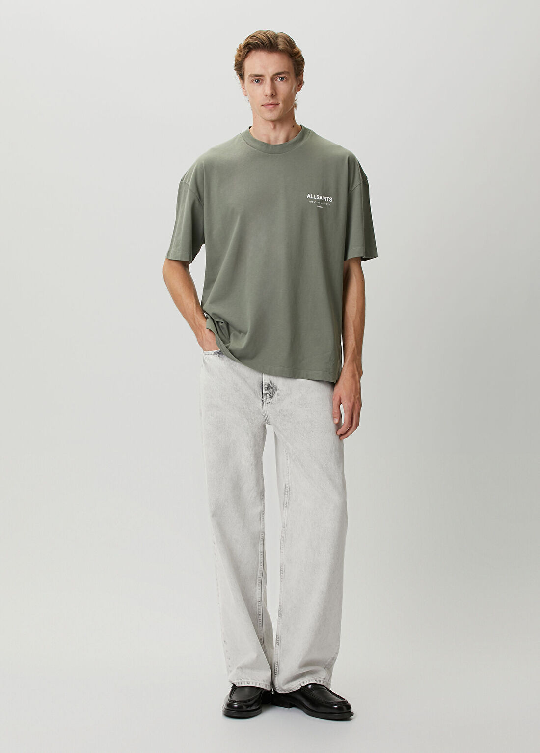 AllSaints Underground Yeşil Oversized T-shirt görsel 2