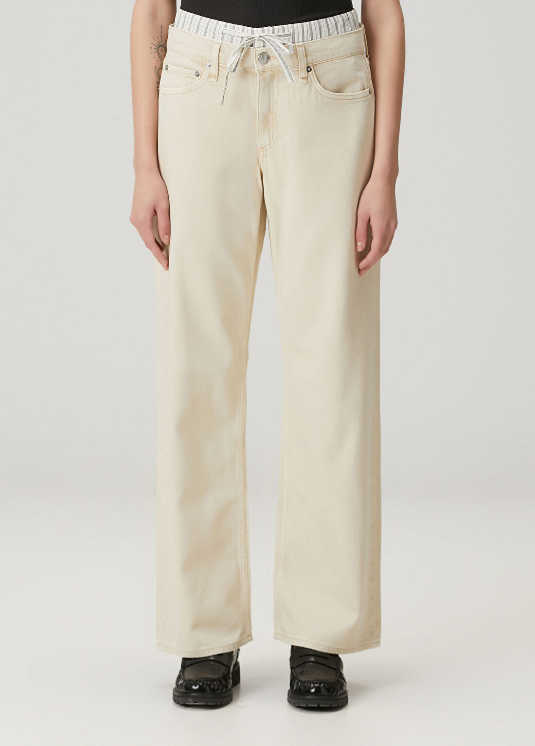 Rag&Bone Saige Relaxed Straight Krem Jean Pantolon görsel 2