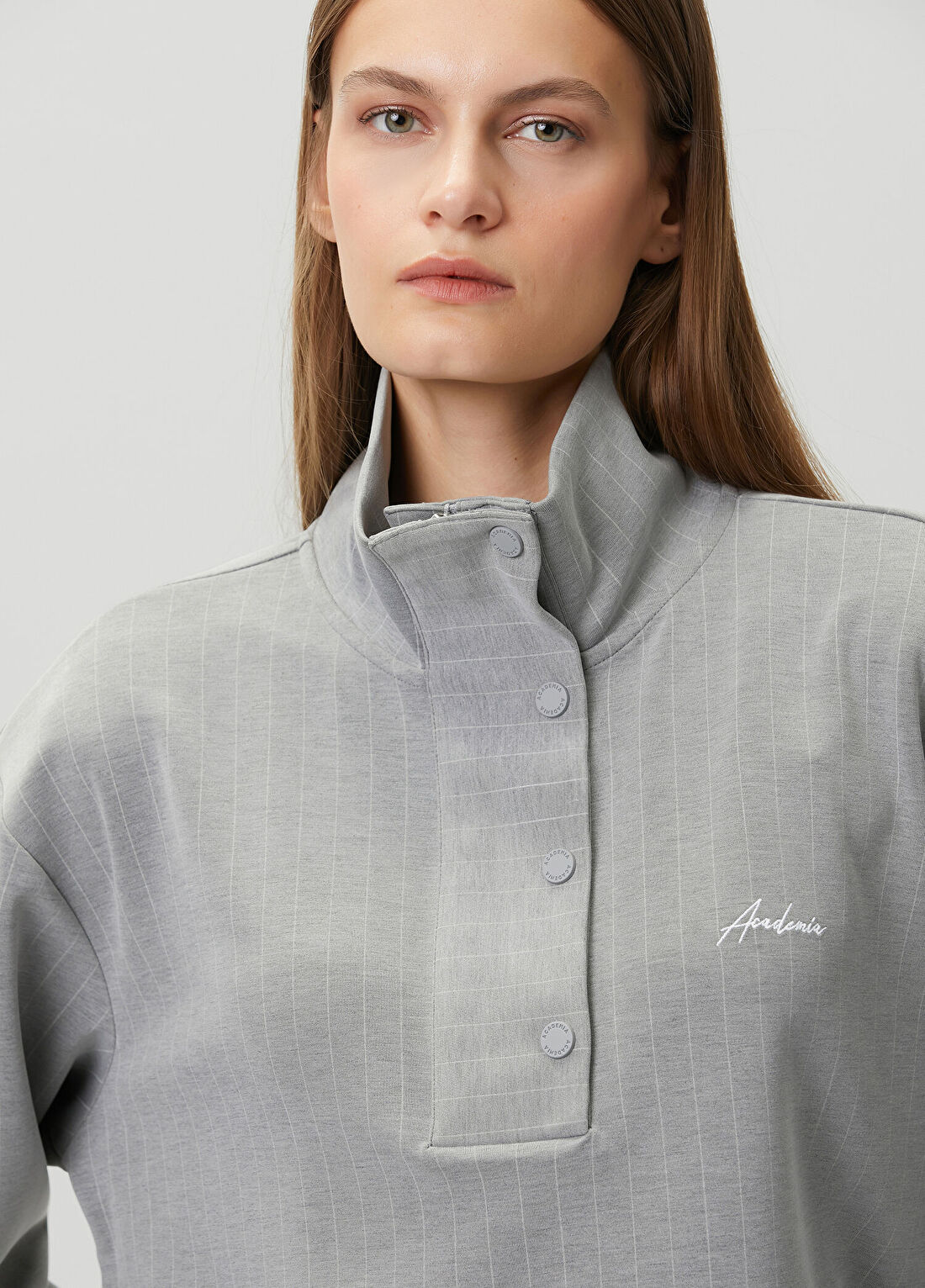 Academia Gri Çizgili Sweatshirt görsel 2