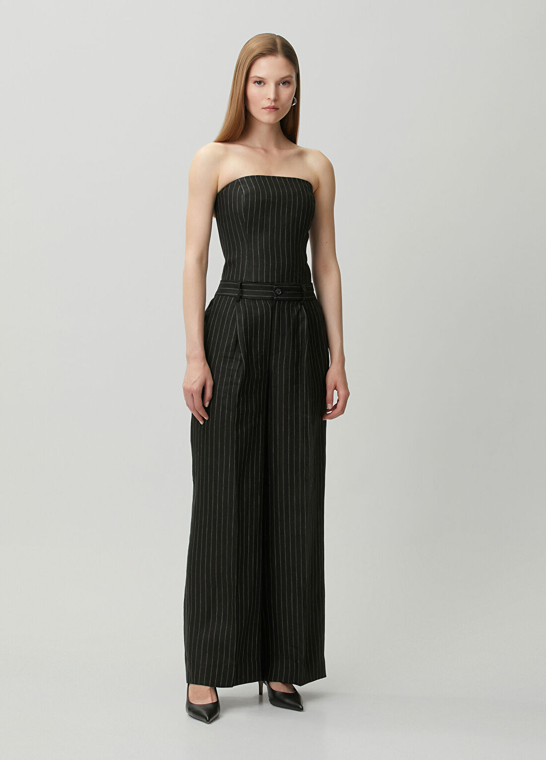 Lauren Ralph Lauren Siyah Çizgili Keten Pantolon