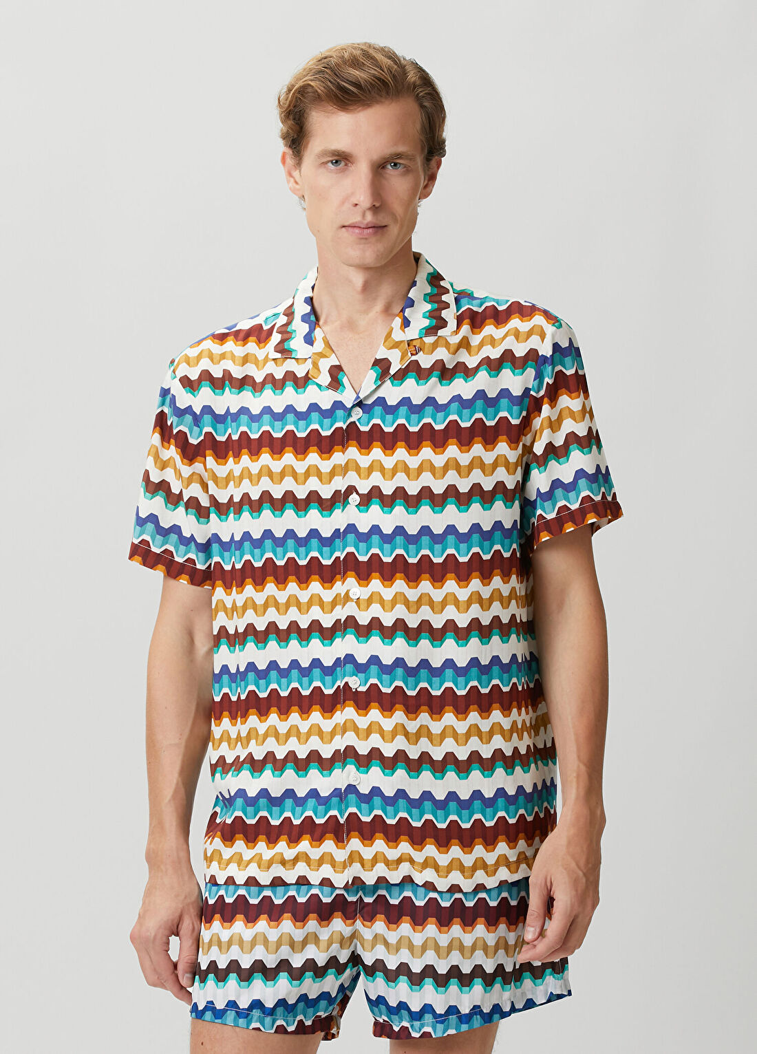 Missoni Çok Renkli Geometrik Desenli Kısa Kollu Gömlek