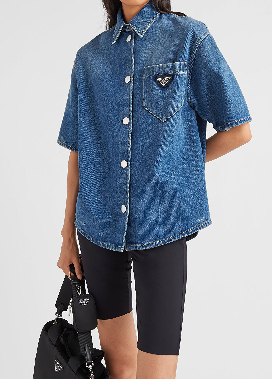 Prada Denim Kısa Kollu Kadın Gömlek görsel 3