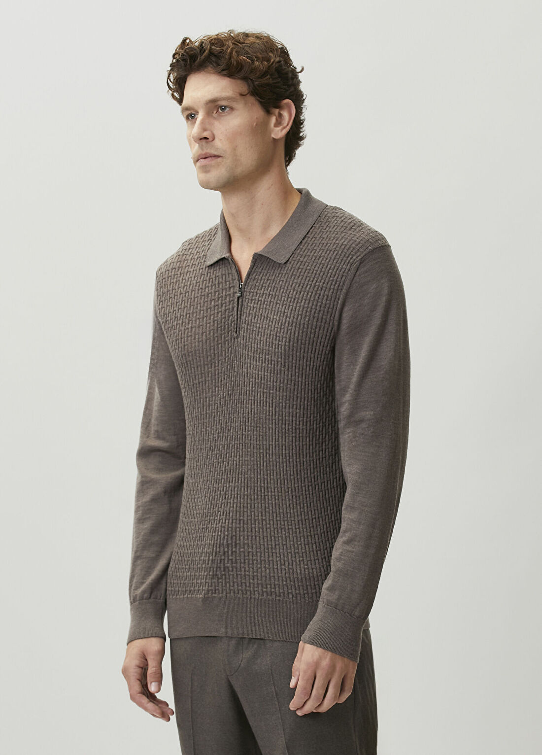 Corneliani Gri Polo Yaka Yün Triko görsel 3