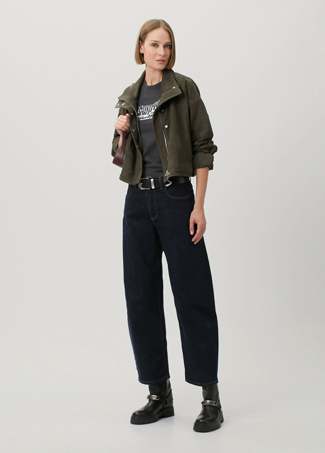 AllSaints Ryder Koyu Haki Süet Ceket görsel 2