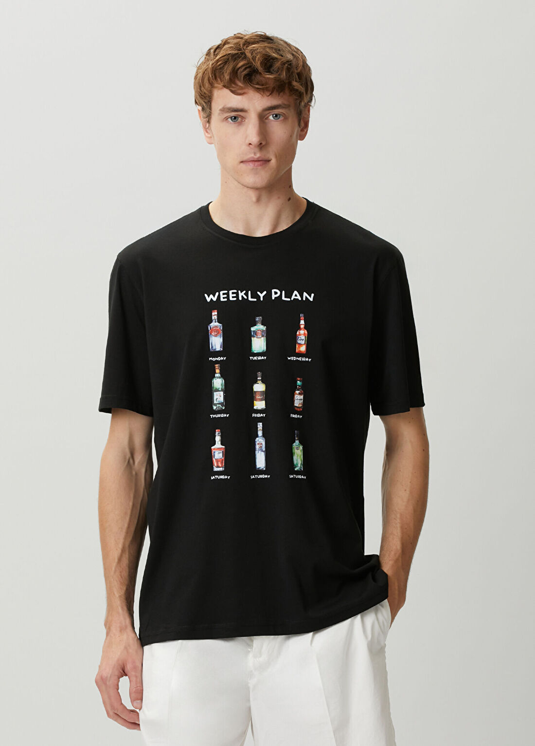 John Frank Weekly Siyah Baskılı T-shirt