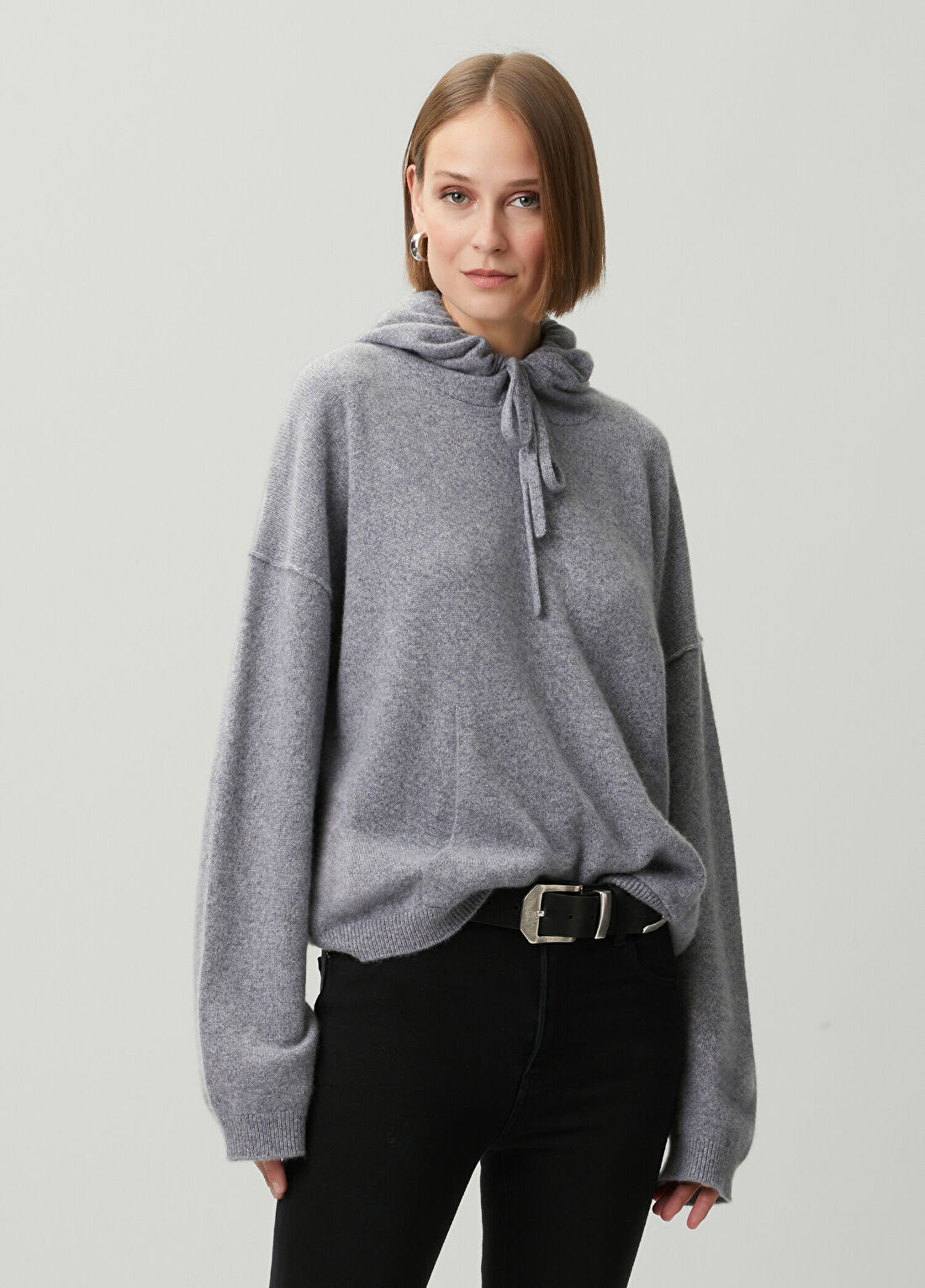 7 For All Mankind Gri Kapüşonlu Kaşmir Sweatshirt