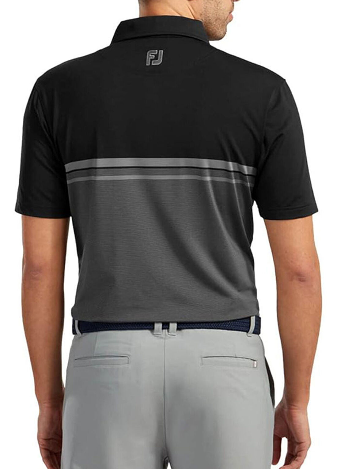 FootJoy Stretch Pique Black White Renk Bloklu Polo Yaka Kısa Kollu Erkek Golf T-Shirt görsel 4