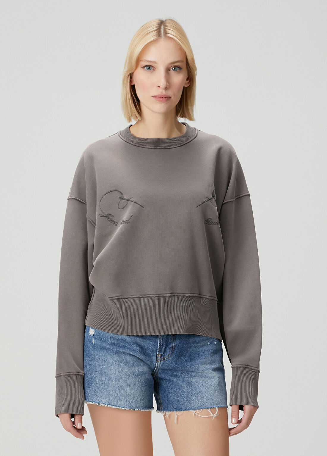 Jean Paul Gaultier Gri Logo Nakışlı Sweatshirt