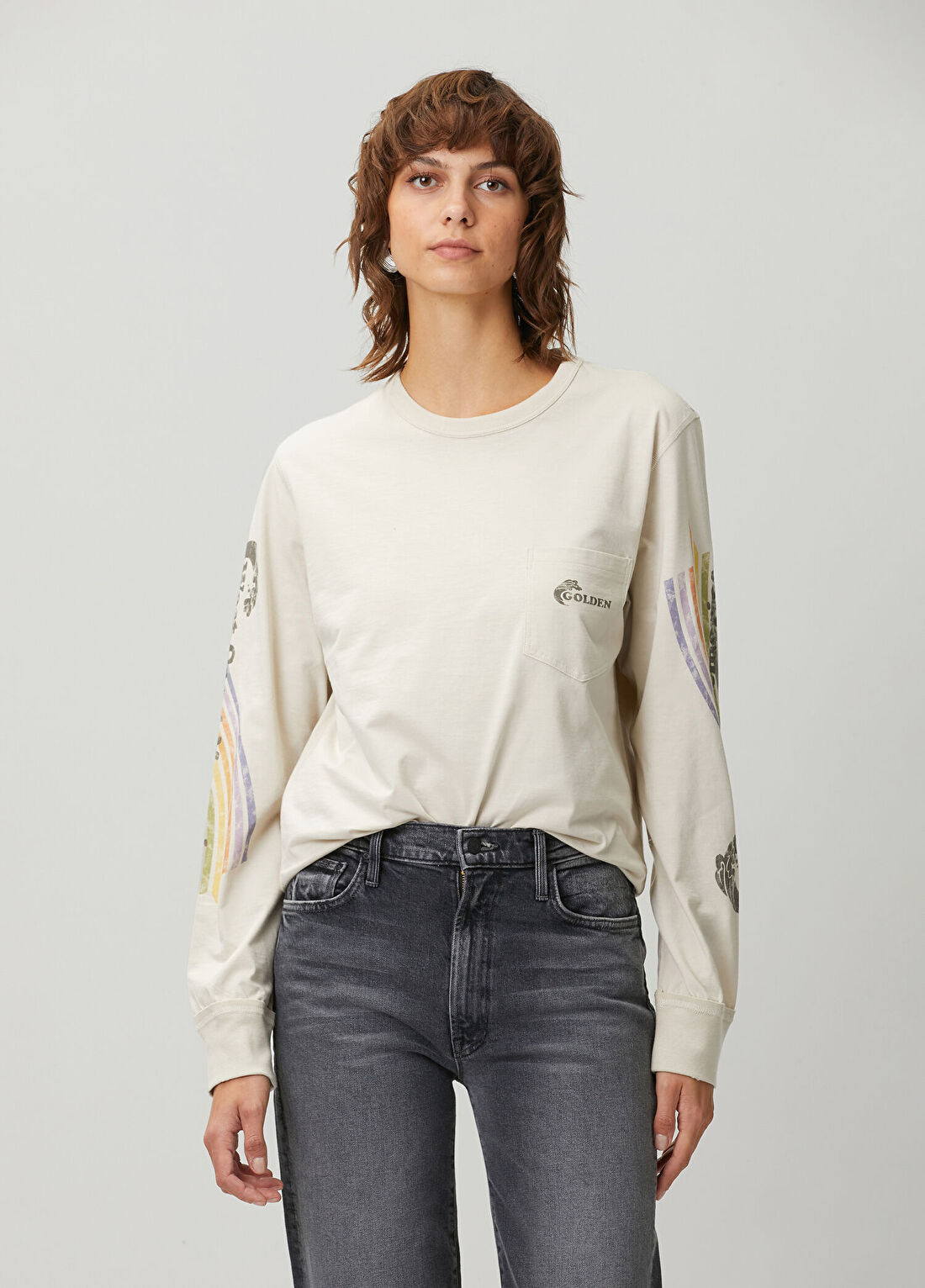 Golden Goose Krem Baskılı T-shirt