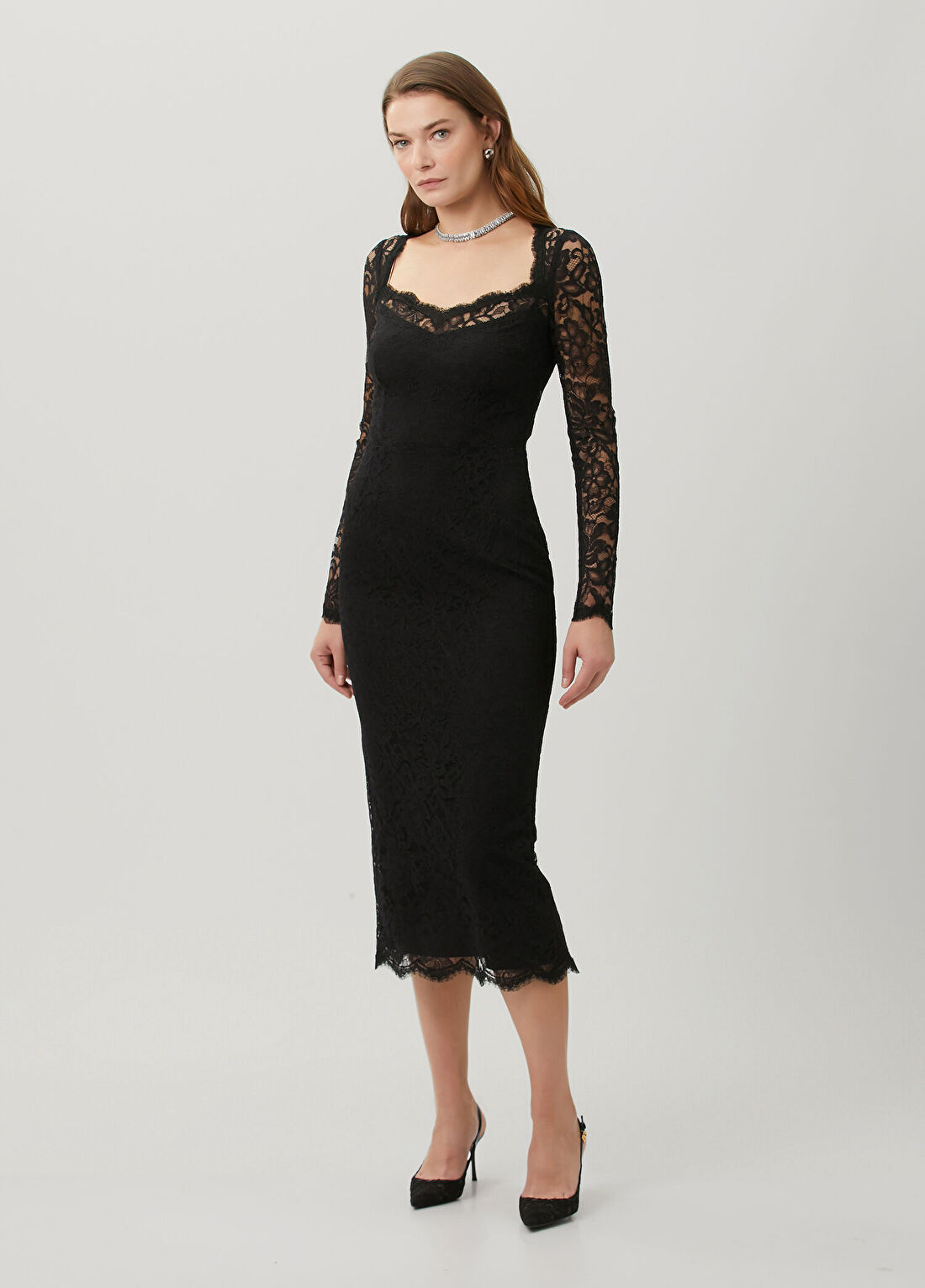 Dolce&Gabbana Siyah Dantelli Midi Elbise görsel 2