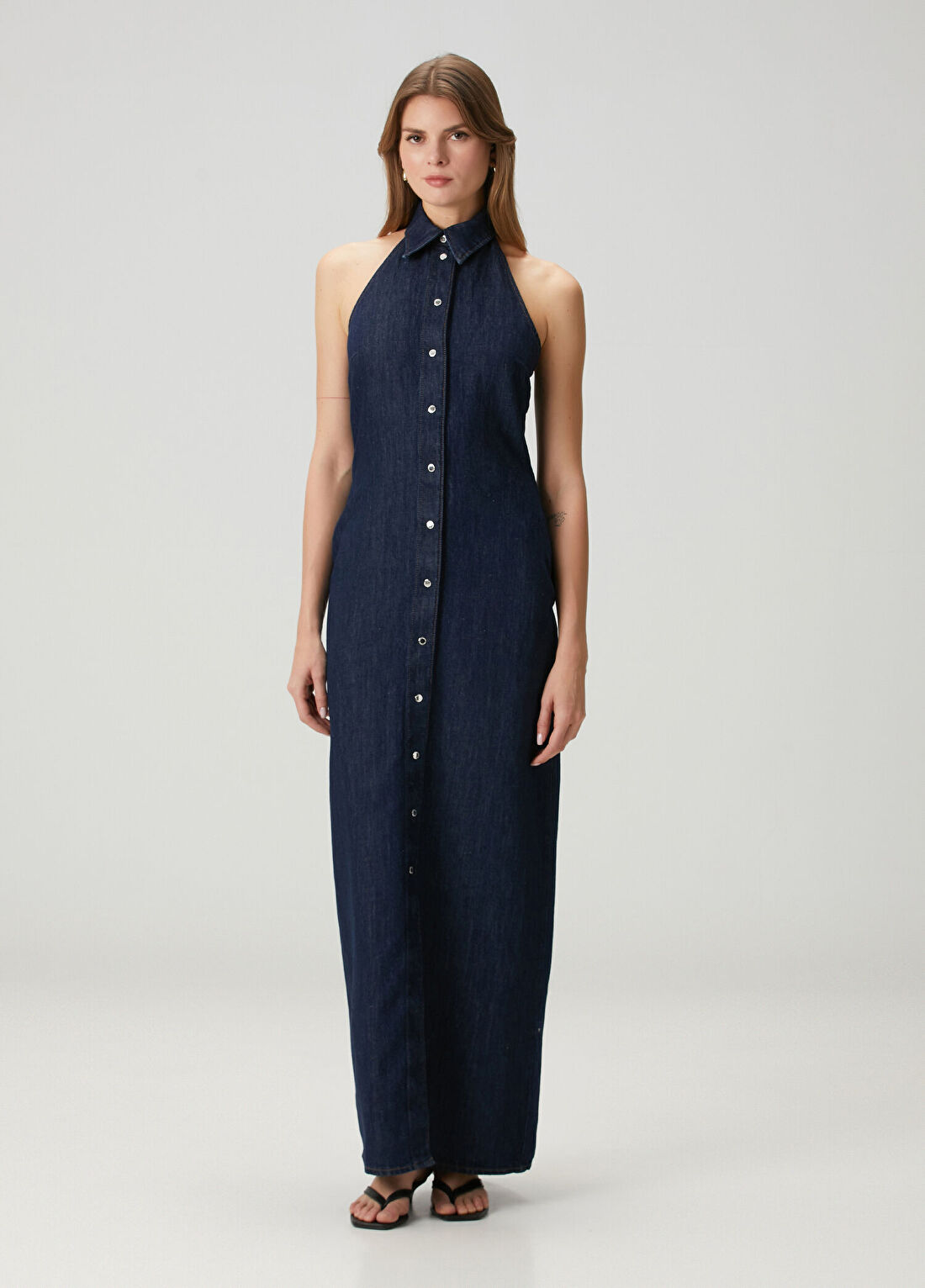 7 For All Mankind Koyu Mavi Maksi Denim Elbise
