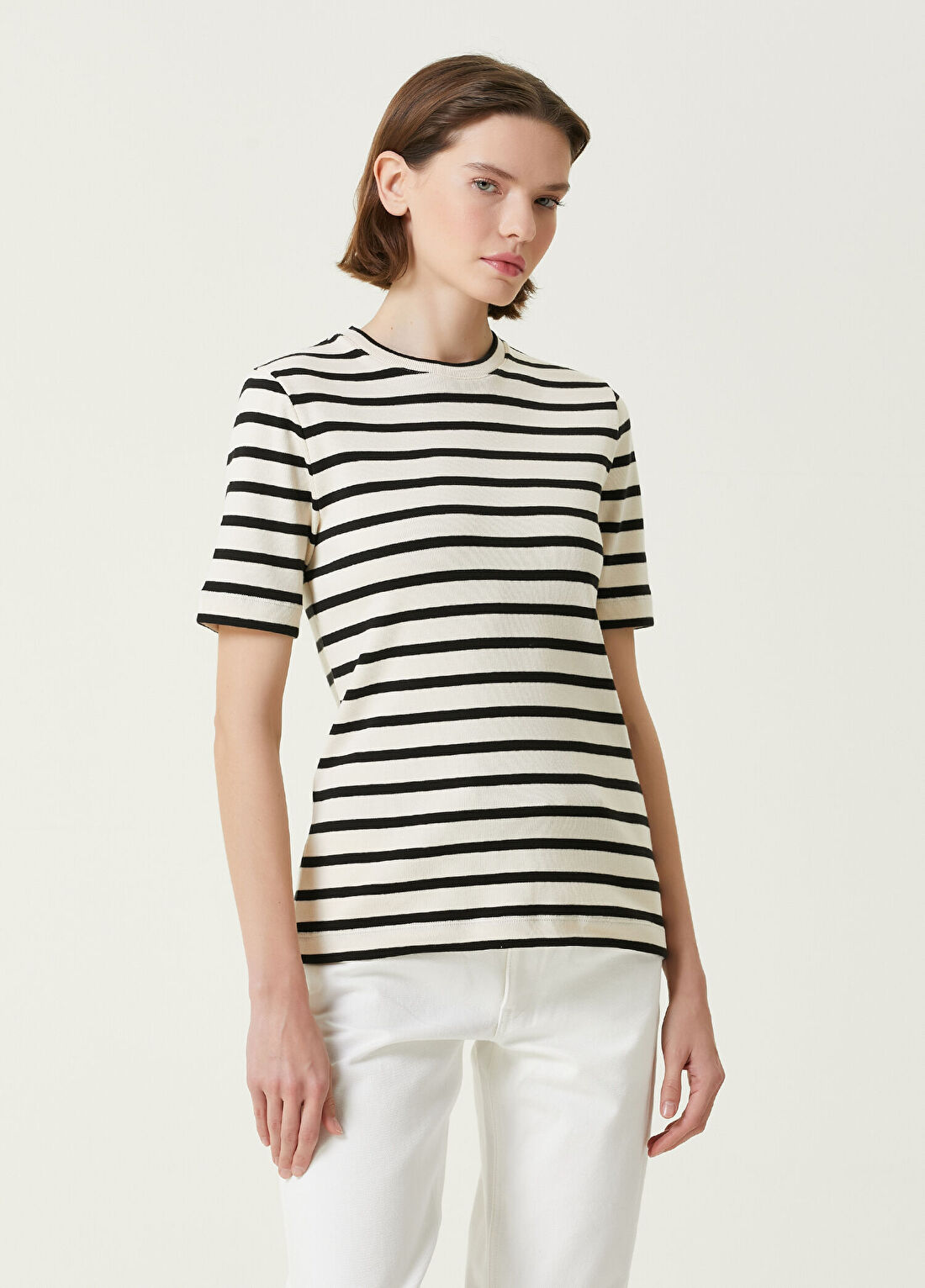 Jil Sander Ekru Siyah Çizgili T-shirt görsel 3
