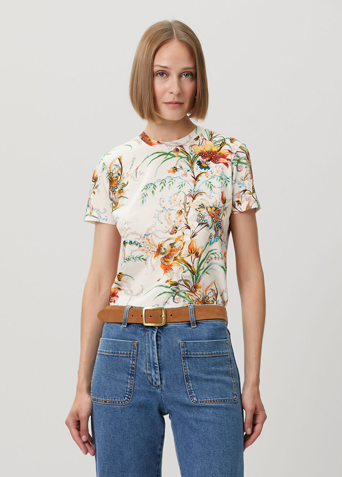 Etro Ekru Çiçekli T-shirt