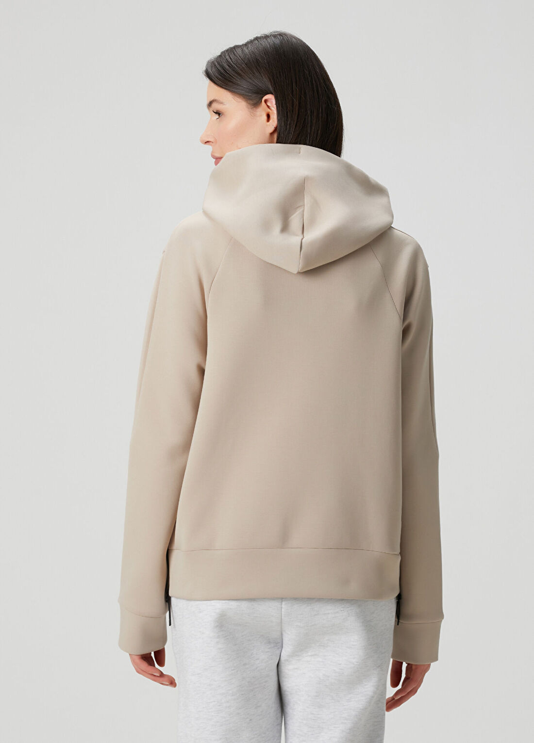On Focus Tech Bej Kapüşonlu Sweatshirt görsel 4